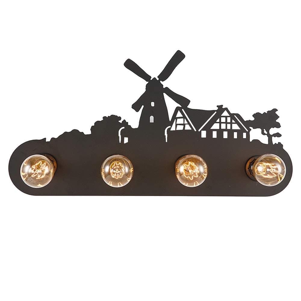 Creative Personality Wall Lamp Dutch Windmill Shadow Wall Washer Light Antique Iron 4 Heads Edison Sconces Lighting for Bar Loft Bedside Hallway,E27 Base 110-240V