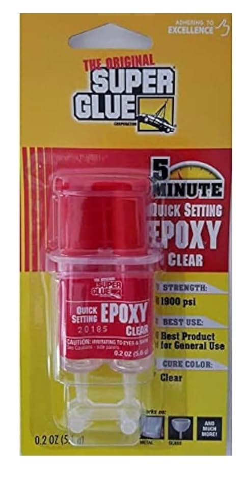 Super Glue 5 Minute Quick Setting Epoxy, Clear, 1900 PSI Strength, 0.2 oz
