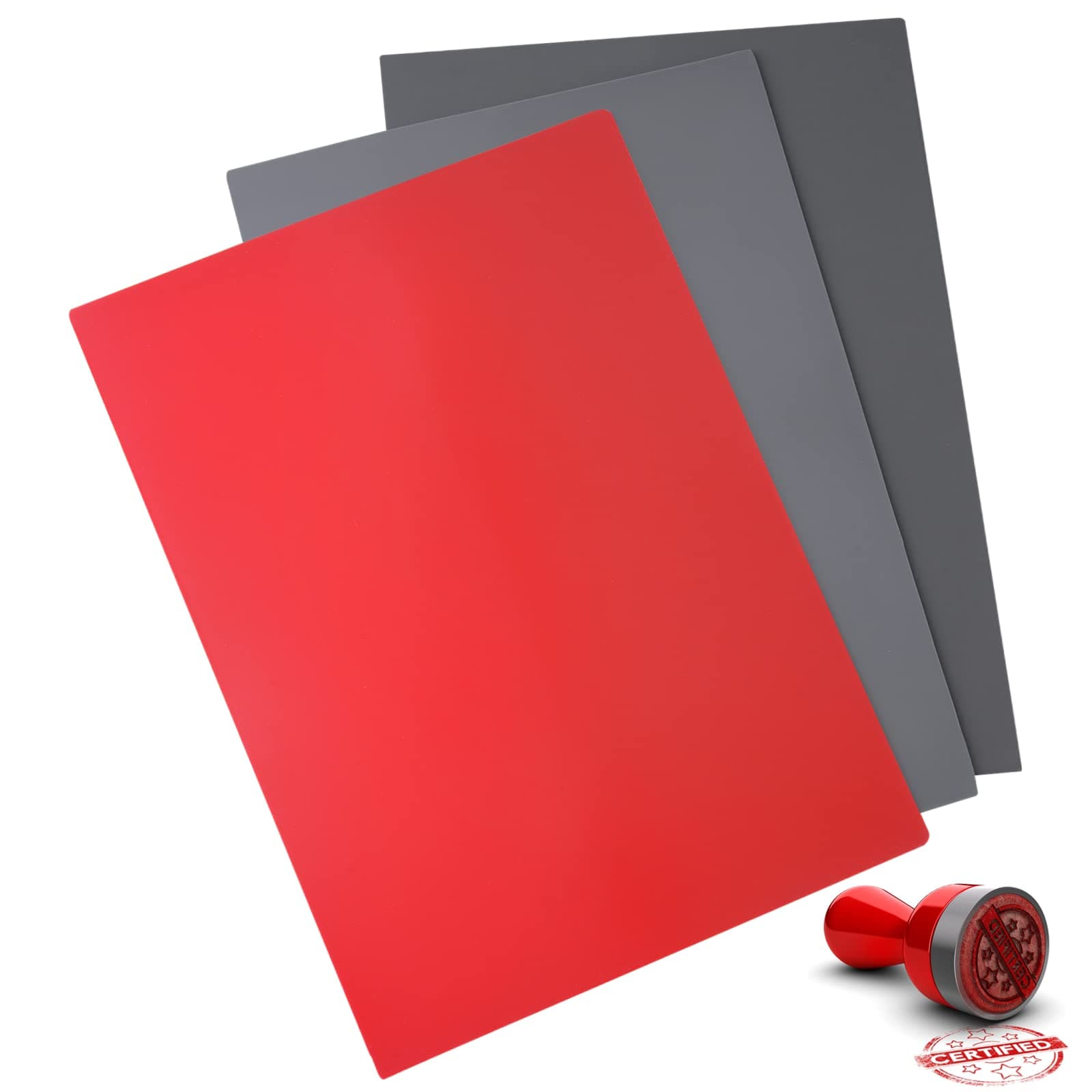 3PCS Rubber Stamp Sheets for Laser Engraving Machine, A4 Size Engraving Soft Rubber Mats for Laser Cutters, 0.09 Inch Rubber Carving Blocks for Custom Rubber Stamps (Red&Grey)