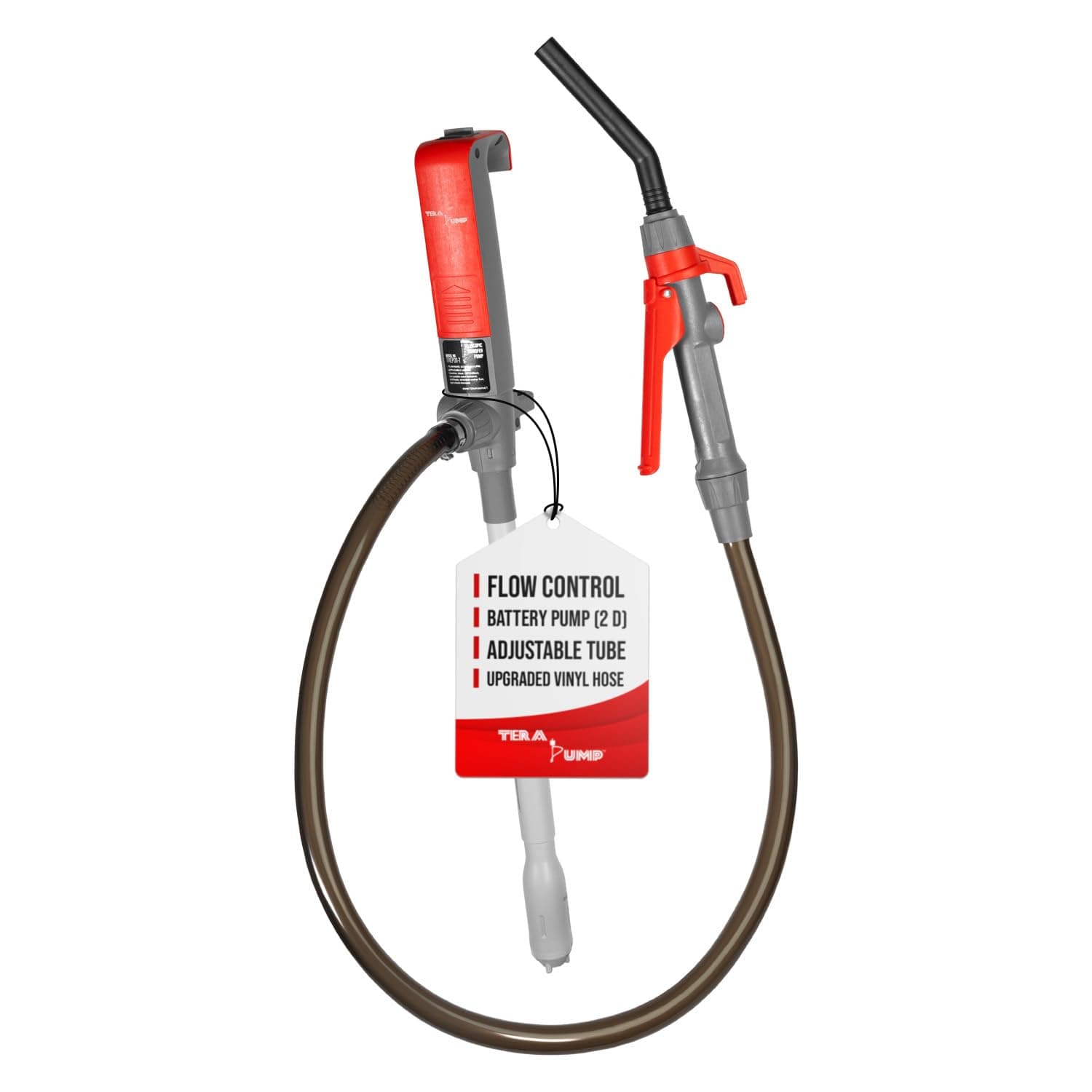 TERA PUMP 2nd Gen Multipurpose Battery Powered Fuel Transfer Pump With Lever Action Style Nozzle - Telescopic Suction Tube for Various Containers - Faster Transfer at 2.6 Gallon Per Minute