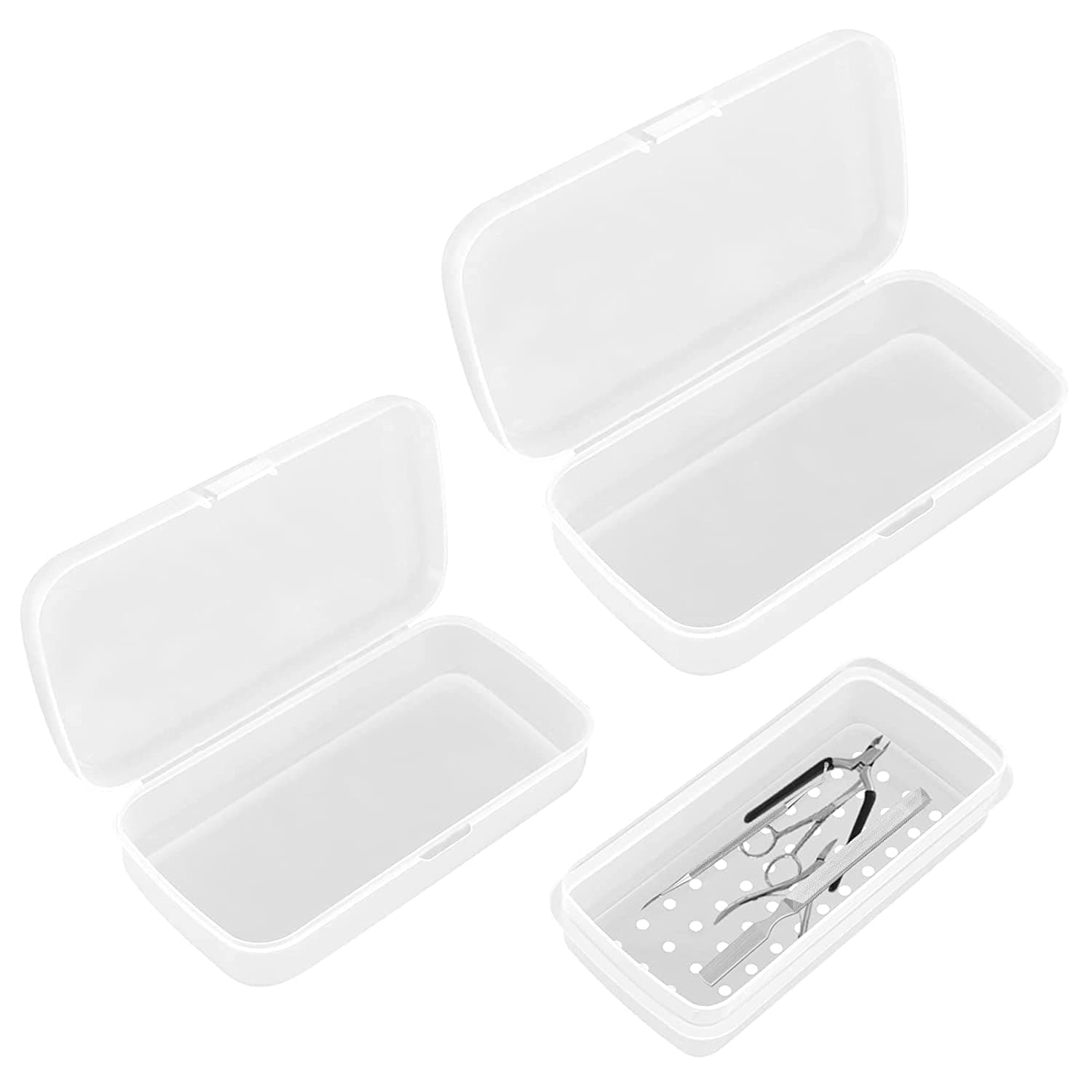 Azonee Plastic Sterilizing Tray, Nail Tool Sterilizer Box, with Draining Basket, for Nail, Tweezers, Hair Salon, Spa and Cutter Manicure Equipment, White