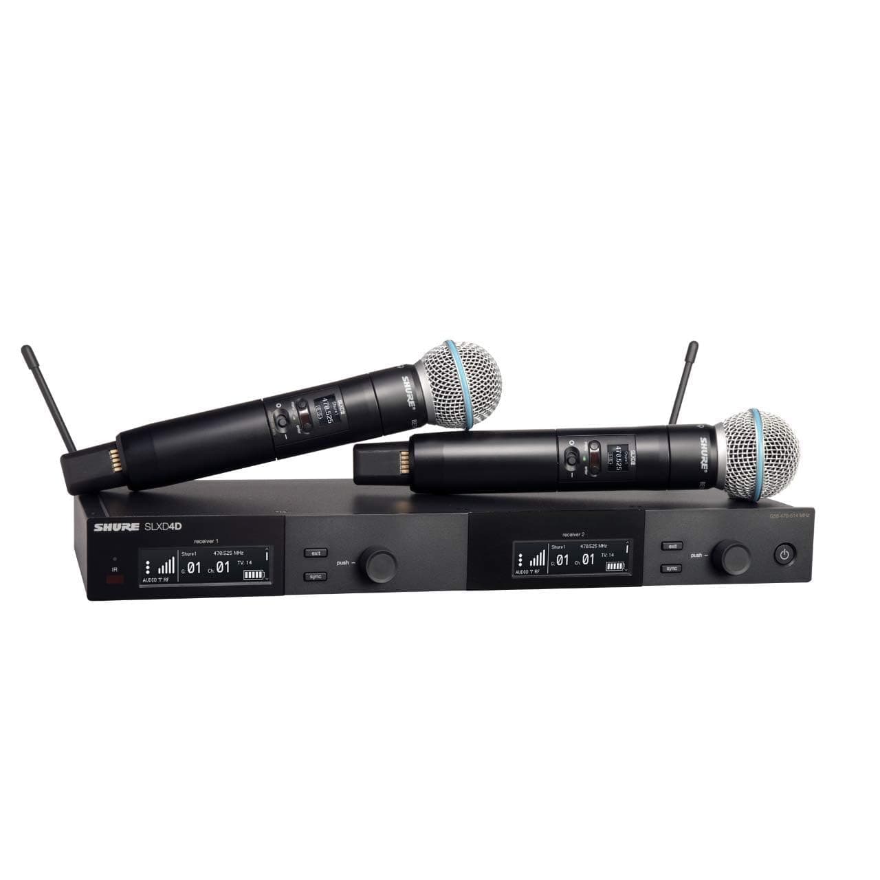SLXD24D/SM58 Dual Channel Digital Wireless Microphone System - Includes Two SLXD2 Handheld Transmitters with SM58 Vocal Mic Capsules, SLXD4D Rack Mount Receiver | G58 Band (SLXD24D/SM58-G58)