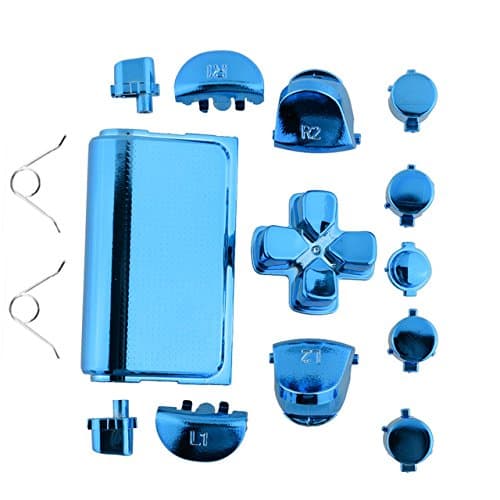 Chrome Plating Replacement Repair Buttons with 2 Springs Set for PS4 Controller DualShock 4 (Blue)