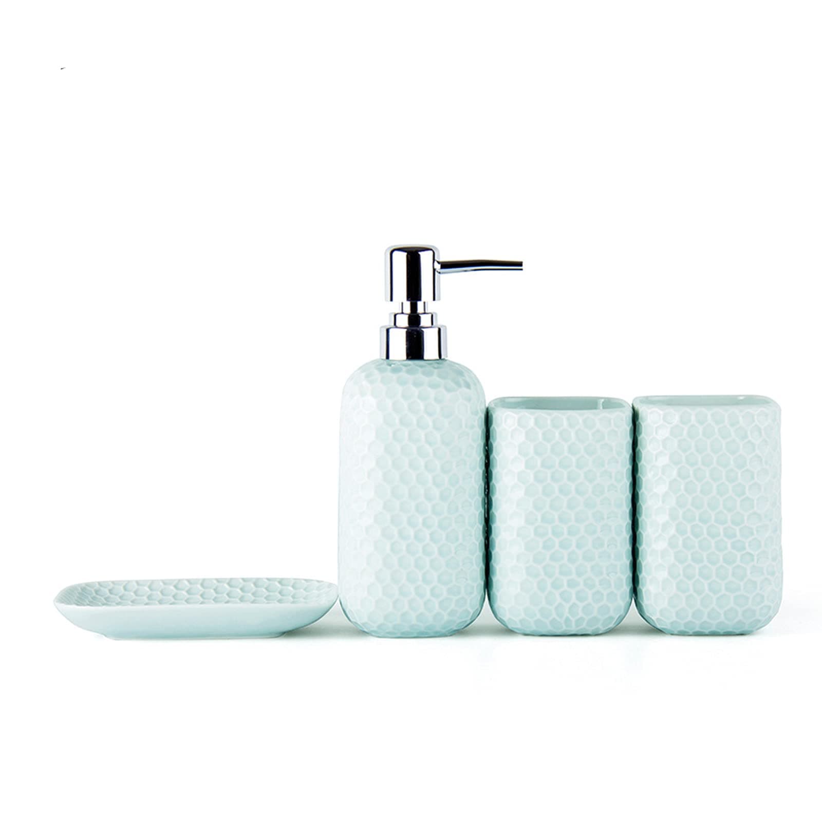 WANLN Ceramic Bathroom Accessories Set, Includes Liquid Soap Or Lotion Dispenser With Stainless Steel Pump, Tumbler, Soap Dish Bathroom Accessories