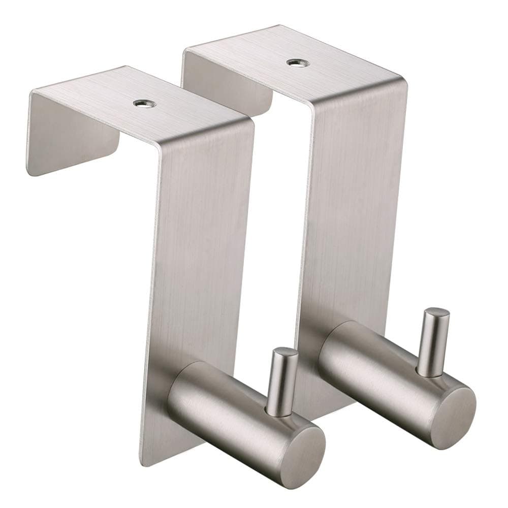 Over The Door Hook 2 PCS, Angle Simple SUS304 Stainless Steel Over Door Hanger, Robe Towel Coat Purse Organizers, Hook Rack for Interior Doors Shower Stall Cabinet Office, Hook Rail Brushed Steel