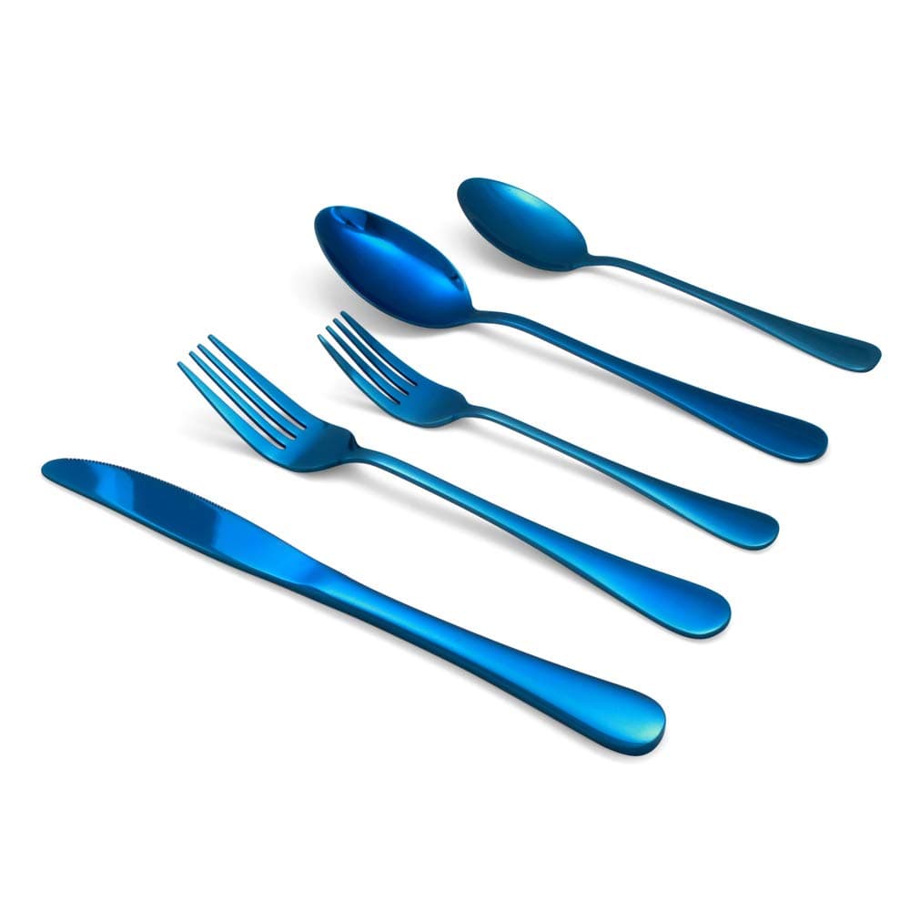 20-piece Blue Flatware, Stainless Steel Silverware Set, Reflective Mirror Finish Cutlery Set, Reusable, Service For 4