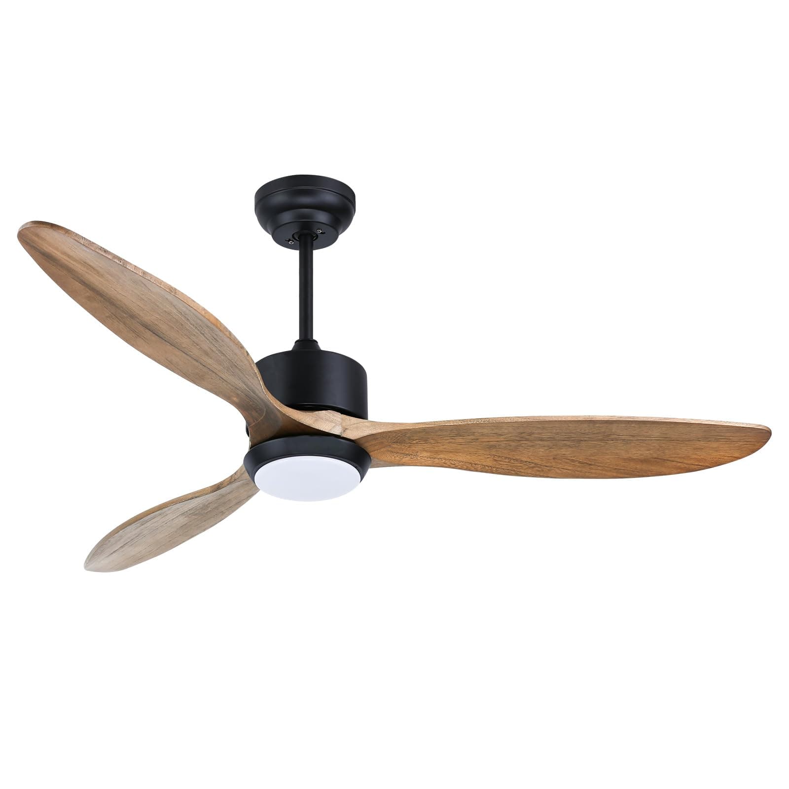 Ovlaim 52 Inch Ceiling Fan with Dimmable LED Light, DC Motor 3 Blade Solid Wood Propeller Smart Ceiling Fans with Remote Control for Living Room, Bedroom, Natural