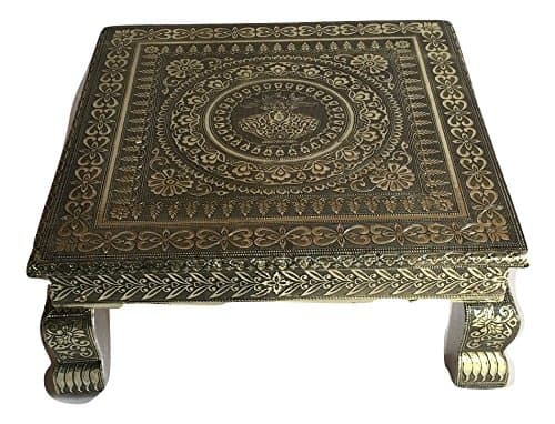 Movie Time Video Premium Quality Puja Table, Antique Silver Pattern, Small