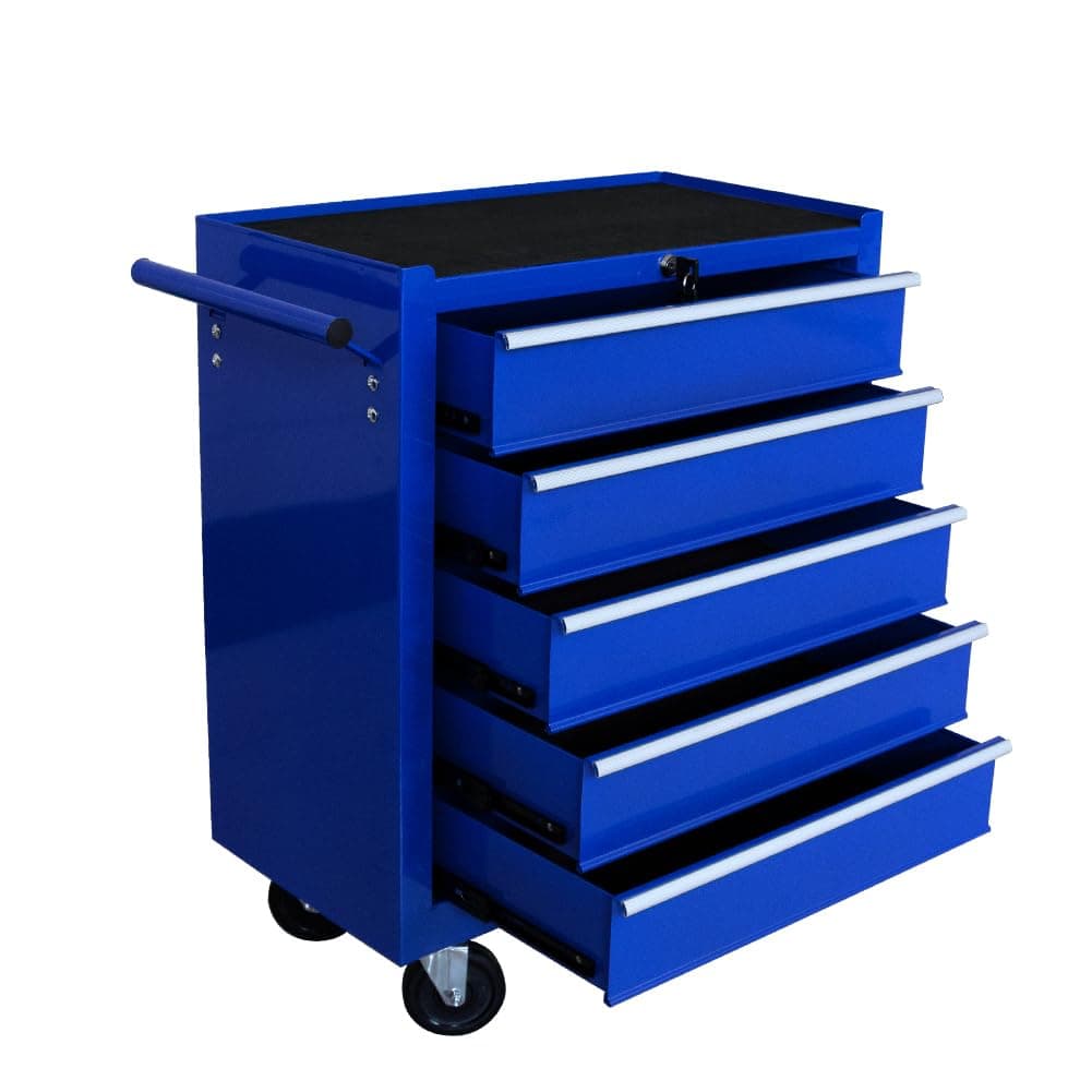 Rolling Garage Workshop Tool Organizer 5 Drawer Tool Chest, Tool Storage Cabinet for Garage Storage with 4 Wheels and Locking System, Blue
