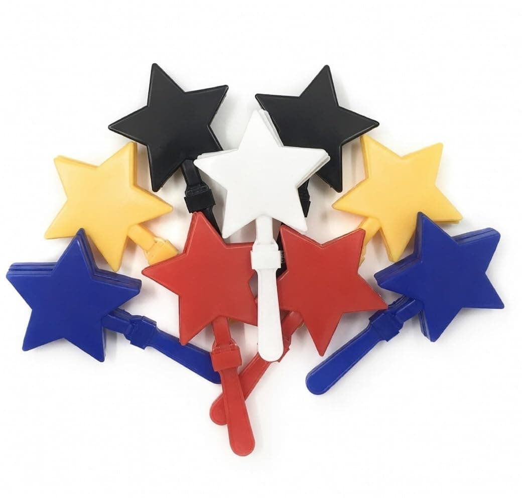 - Funiverse Bulk 20 Pack Star Shaped Hand Clappers - Multicolor Team Spirit Noise Makers for Parties, Sports Events & New Years Favors
