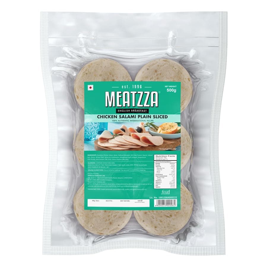 Meatzza Chicken Salami Plain Sliced, 500 g
