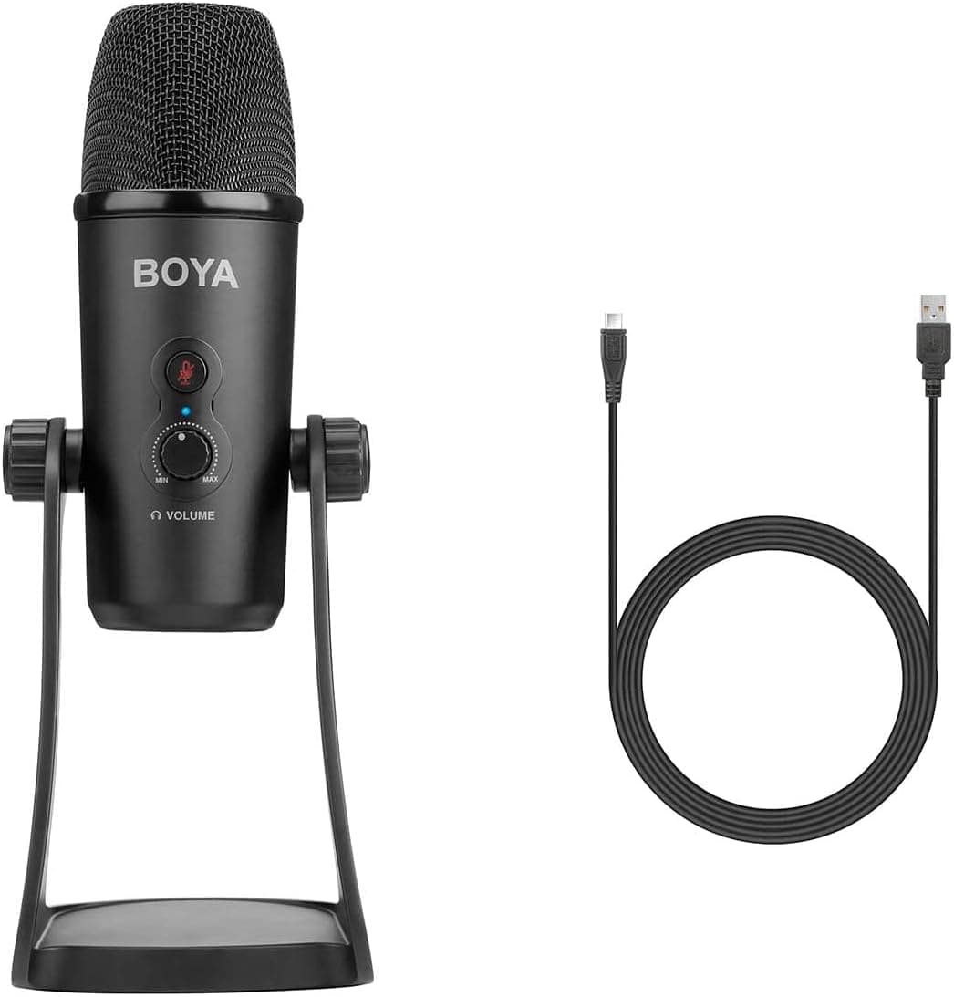 Boya BY-PM700 Multi-Pattern USB Microphone for Windows and Mac Computers with Headphone Output, Black