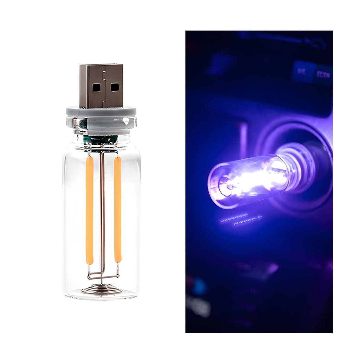 USB LED Car Atmosphere Light, Mini Vehicle Ambient Interface Charging Lighting Bottle, Portable Automotive Night Lamp Decoration Accessories, Universal for SUV, Sedan, Truck (Purple)