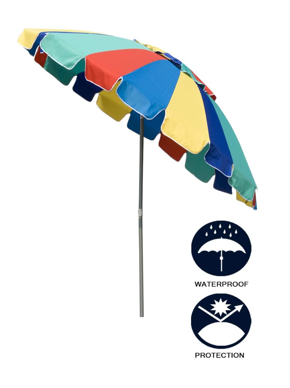 8 FT 20 Panel Heavy Duty HIGH Wind Beach Umbrella - Giant 8' Beach Umbrella with Carrying Bag -Sturdy Pole and Thicker Fiberglass Ribs for High Wind Resistance Rainbow Color