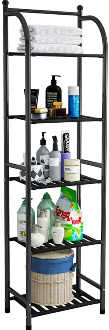Bathroom Storage Open Shelf Unit,Storage Shelf Rack,Free-Standing Metal Corner Rack 5 Tier Bathroom Storage Open Shelf Unit,Free-Standing Metal Corner Rack Shelving (5-Tier, Black)