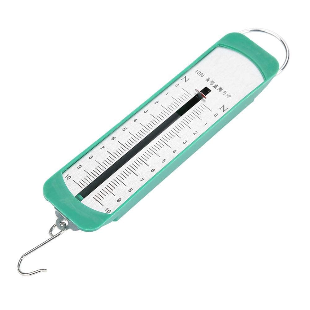 10N Newton Force Meter Spring Scale Dynamometer for Physics Mechanical Experiments, Green, Plastic and Iron, 6.1 Inch