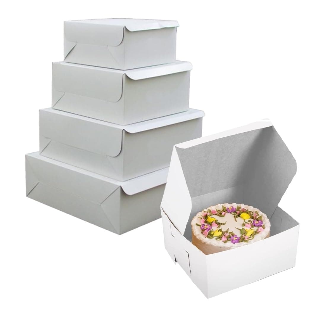 Tezraftaar® 20 x White Cake Boxes Fold Flat 5" x 5" x 2.5" Cardboard Muffins Cupcakes & Desserts Box Ideal for Transportation Your Cakes