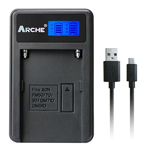 ARCHE NP-FM500H Replacement LCD Single USB Charger for BC-VM10 AC-SQ950 and for [Sony Alpha SLT A57 A58 A65 A77 A77V A77II A99 A350 A450 A500 A550 A700 A850 A900 CLM-V55 DSLR Camera & VG-C77AM Grip]