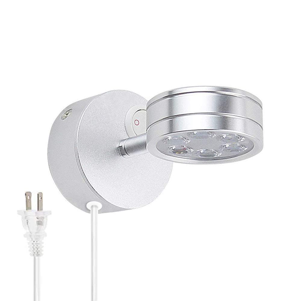 LED Wall Mount Lamp Plug in Light,3W Three Color Warm Light-White Light-Natural Light,Reading Light Small Wall Lamp with Switch Plug Rotating Universal Head（Easy to Install）