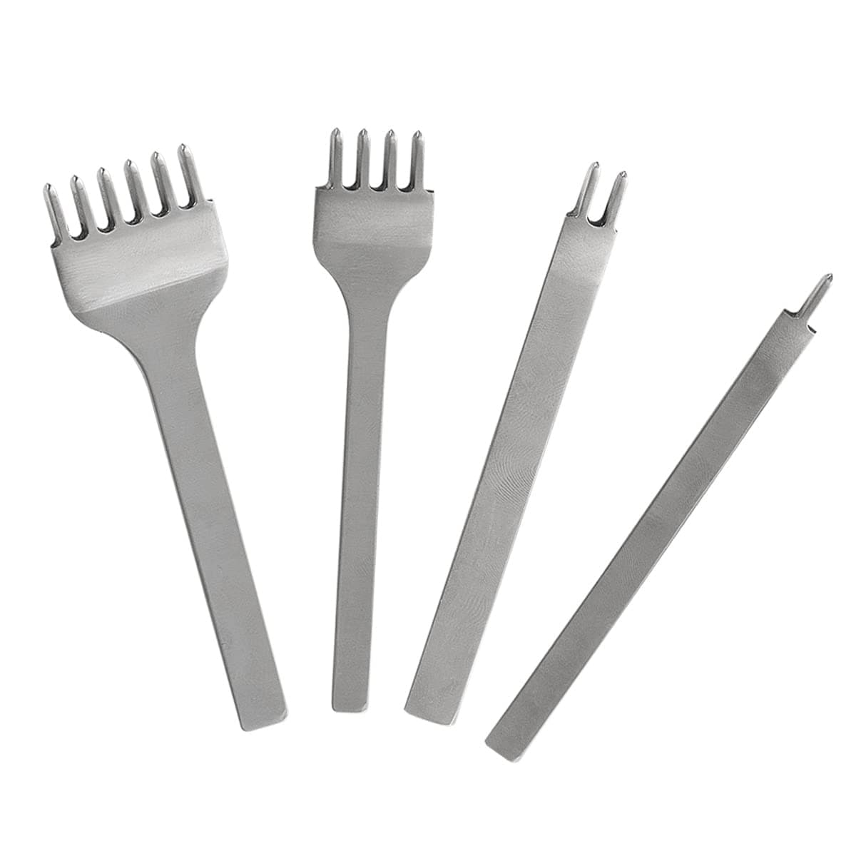 Sharp Leather Chisel Diamond Pricking Iron Completely Polished Prongs Leather Hole Punch Steel Stitching Tools Leather Craft Kits (4mm,1+2+4+6 Teeth)