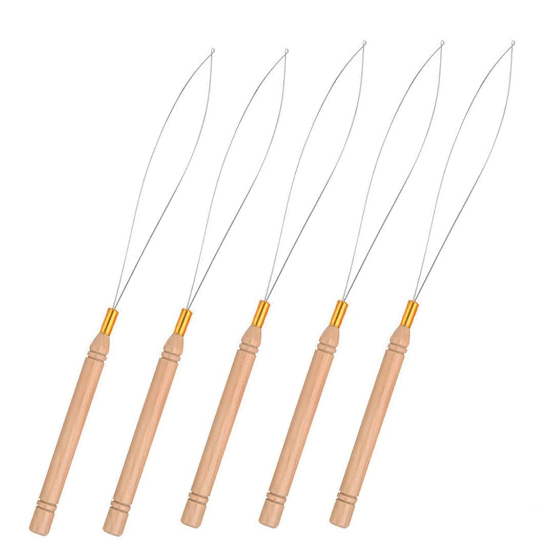 5 Pcs Hair Extension Loop Needle Threader, Micro Link Bead Tools, Wire Pulling Hook Tool for Silicone Link Rings Beads and Hair or Feather Extensions