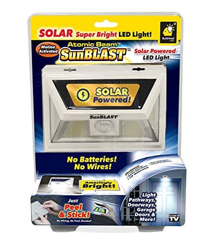 New Atomic Beam SunBlast by BulbHead Solar Powered LED Motion Activated Security Light, Industrial Strength Adhesive for Easy Installation (Atomic Beam SunBlast 1 Pack) …