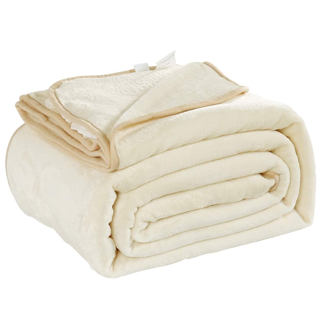 RISAR Flannel Luxury Blanket Soft Warm Cozy Plush Throw Lightweight for Bed Sofa Couch (Queen 90x90, Ivory)