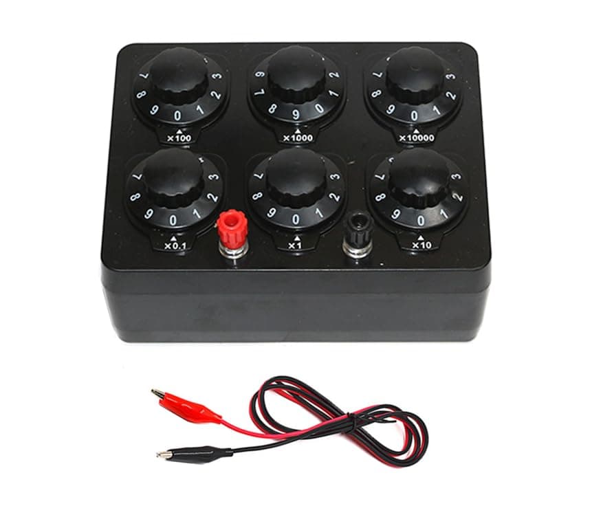 High Precision Decade Resistance Box 0-100KΩ (0.1Ω Step) - 6-Range Lab-Grade Resistor for Electronics Testing/Education/Industrial Use, Includes Red/Black Alligator Clips