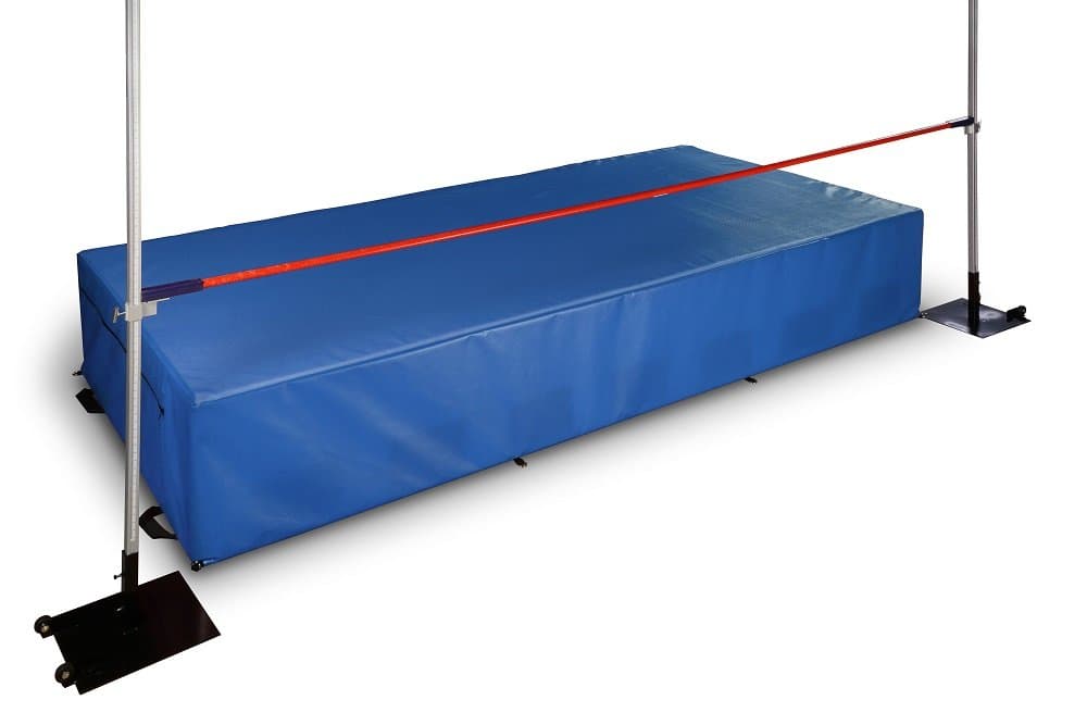 Elementary and Middle School Track & Field high Jump Pit, Crossbar, Standards, and Waterproof Cover. Ten Year Warranty.