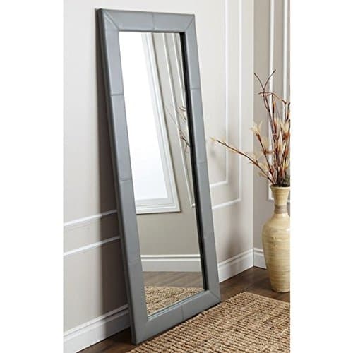 Living Room Rectangular Full Body Grey Leather Floor Mirror