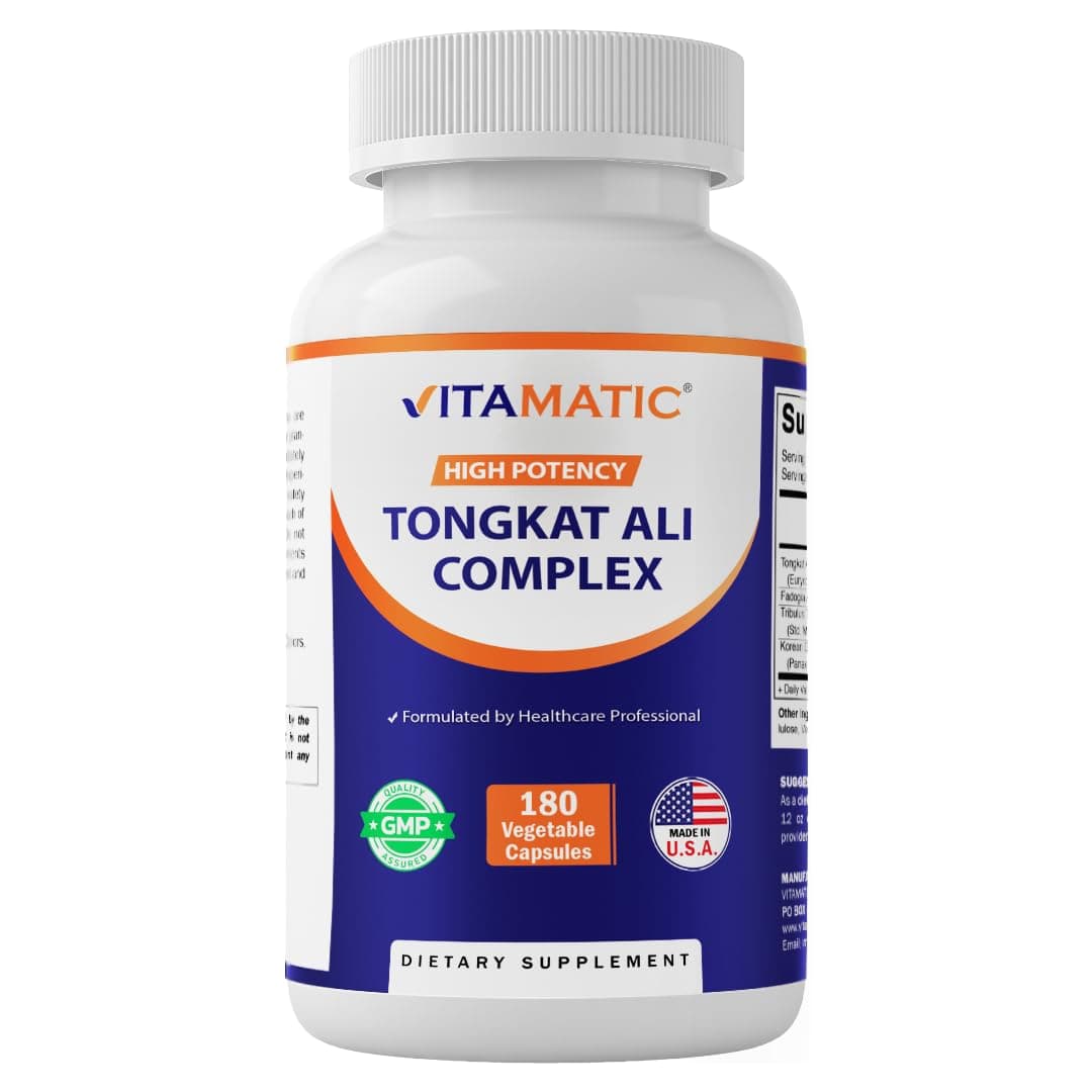 Vitamatic Tongkat Ali Extract 200 :1 Extract for Men (Longjack) Eurycoma Longifolia - 1800 mg Per Serving - Made with Fadogia Agrestis 20:1 Extract, Tribulus 95% & Panax Ginseng - 180 Capsules