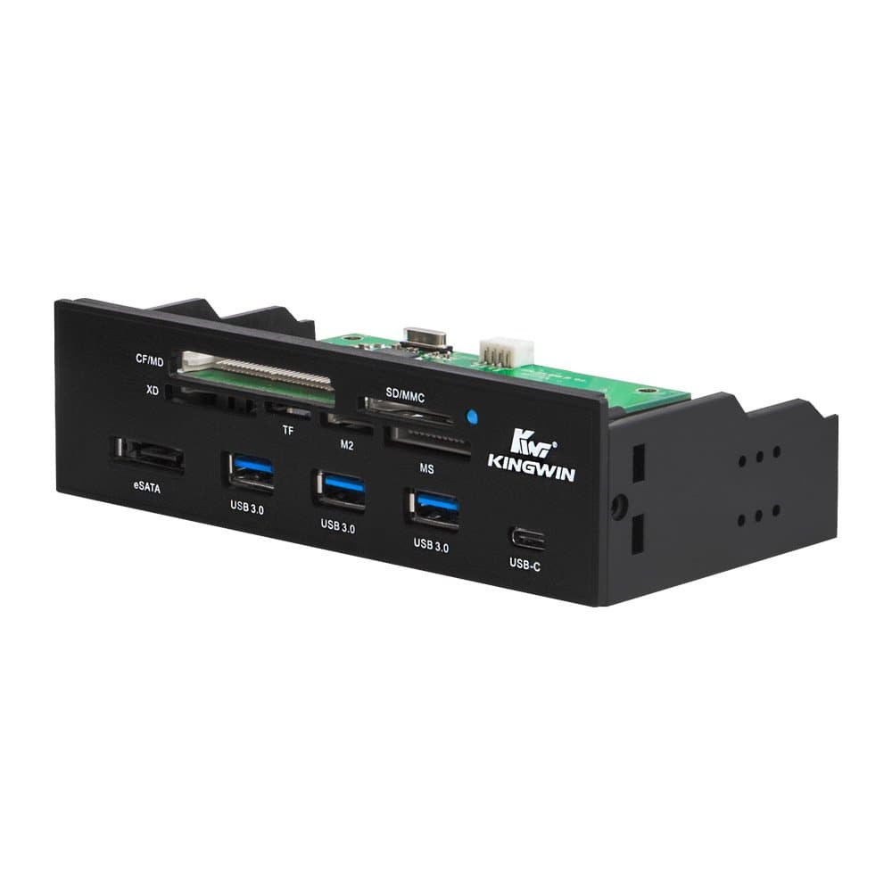 Kingwin Powered Usb Hub 3.0 W/ 1 Usb-C Port, Sd Card Reader & Micro - Sata Power Port W/Lightning Speed Data Transfer Up To 5GBps 5.25" Computer Case Front Bay, Black (Kw525-3U3Cr)
