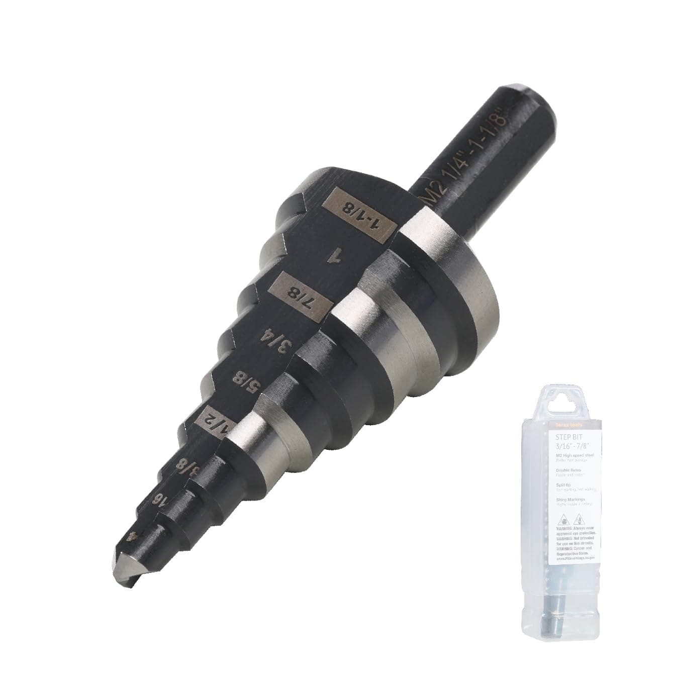 1/4 to 1-1/8 Step Drill Bit Straight Grooved Double Fluted, M2 High Speed Steel Drill bits for Hole Drilling in Stainless Steel, Copper, Aluminum, Wood, Plastic