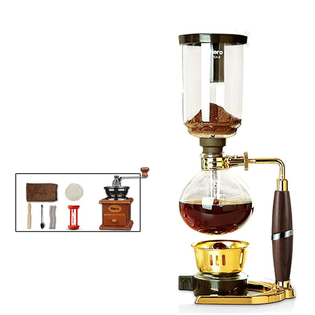 FYHKF Siphon Coffee Maker Set Coffee Syphon Technia Upgraded version Glass syphon pot,gold,3 cups Vacuum Coffee Makers