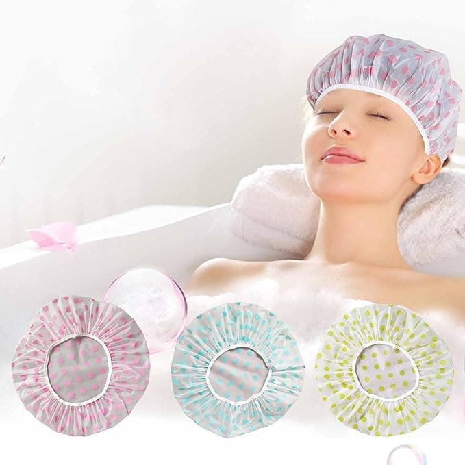 PLASTIC COVER CAP Waterproof Disposable Reusable Shower Caps (Pack of 2 PCS)MULTICOLOUR - For Women and Men - Premium Quality Bath Cap for Bathroom Hotel | Spa & Salon | Hair-care | Home Use | Portabl