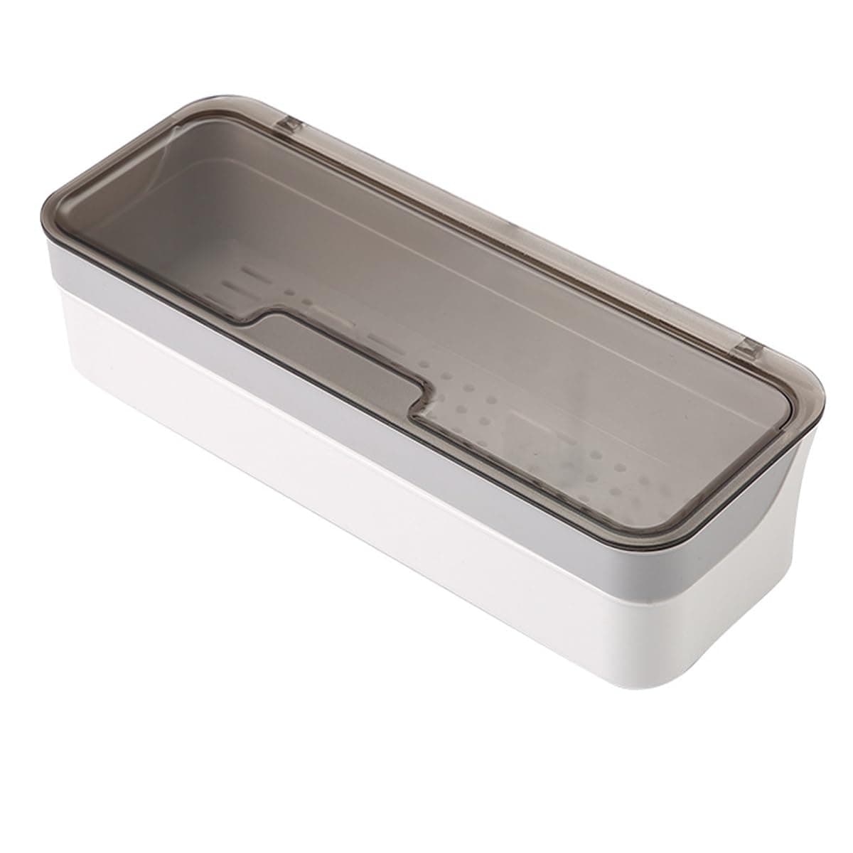 Large capacity Plastic Kitchen Drawer Organizer with Lid and Drainer Stackable Utensil Holder for Countertop Silverware Tray Flatware Organizers - 12.6x4.7x2.4 Inch Spatula Cutlery Tray