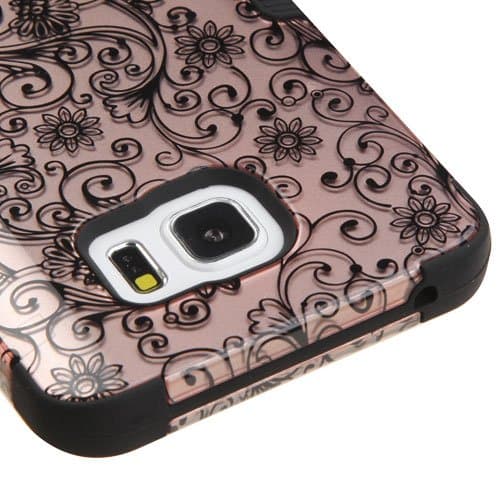 Kaleidio Case Compatible for Samsung Galaxy Note 5 [TUFF] Rugged Armor 3-Piece [Shock/Impact Protection] Dual Layer Hybrid Rubber Cover [Includes a Overbrawn Prying Tool] [Champagne Clover Flowers]