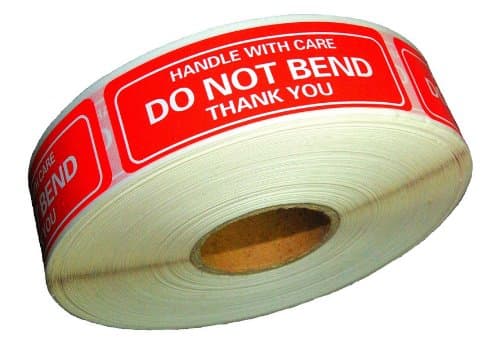 One Roll 1000 1" X 3" Do NOT Bend Handle with Care Stickers, Easy Peel and Apply