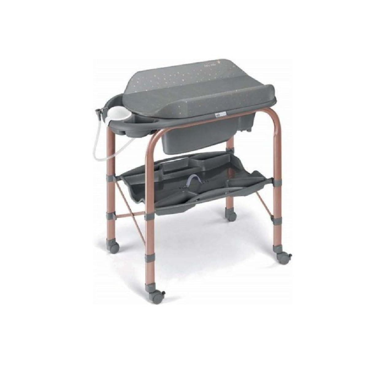 CAM C209-263 - Changing Table - Gray And Pink - Soft Changing Mat - 0-6 Months Old Baby, With Storage, Made In Italy, Changing Diaper Station For Infant And Nursery, Foldable, Portable With 4 Wheels