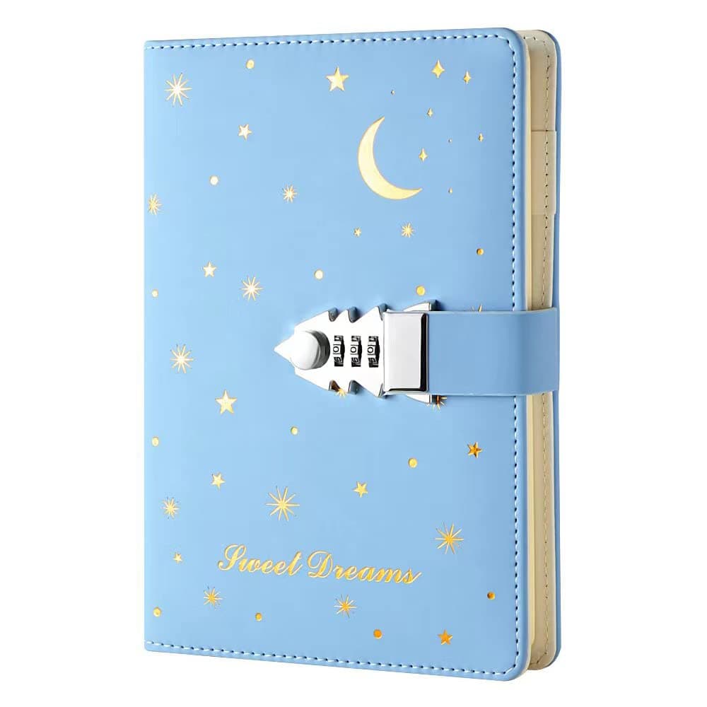 ARRLSDB Diary With Lock for Women A5 Creative Password Lock Journal PU Leather Combination Lock Diary Locking Personal Diary (Blue)