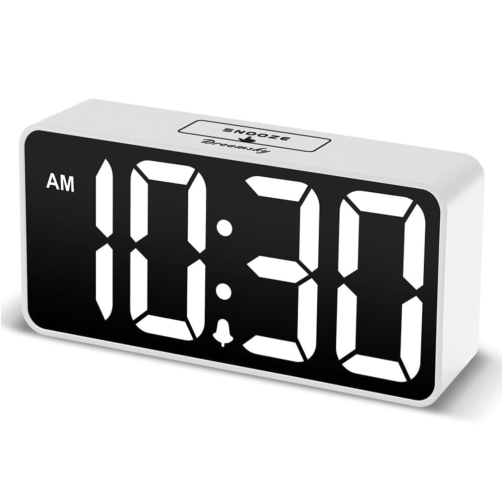 DreamSky Adjustable Brightness Dimmer Bold Number Display Adjustable Alarm Volume Snooze 1224 Hour Bedside Alarm Clock Charging USB Port Compact Digital Alarm Clock
