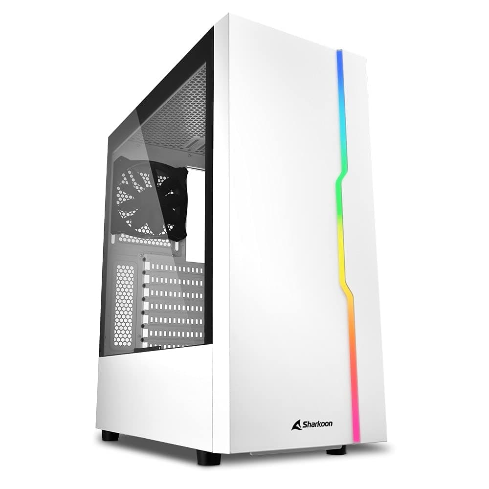 Sharkoon RGB Slider Mid Tower PC Computer Case I Support Mini-ITX, Micro-ATX, ATX, EATX Motherboard I Side Panel Tempered Glass with 1 x 120 mm Fan (pre-Installed) - White
