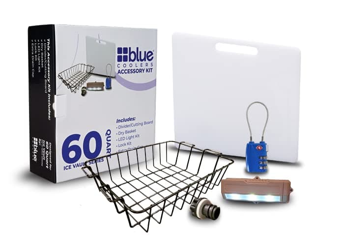 Blue Coolers Unique Cooler Accessory Kit (Includes Divider/Cutting Board, Basket, Lock, Light, & Plug)