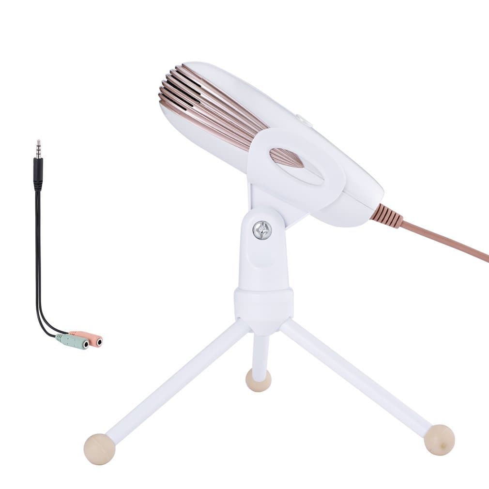 PC Microphone, Footprintse 3.5mm Wired Condenser Computer Microphone with Tripod Stand for PC, Laptop, Video, Gaming, Chatting, Singing, Recording (Pink)