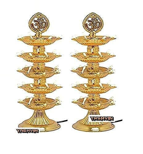 5 Layer Electric Diya Deepak Light Pooja Diya LED Light Mandir Diya for Home Temple Decor Electric Diya (Pack of 2)-Plastic -V489