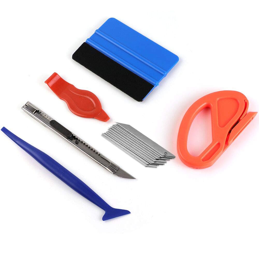 Car Vinyl Wrap Tool kit Including Felt Squeegee,Edge Trimmer,Mini Soft Corner Squeegee,Retractable Kinfe and 10pcs Kinfe Blades for Installing Auto Wraps and Car Stickers (kit1) 1