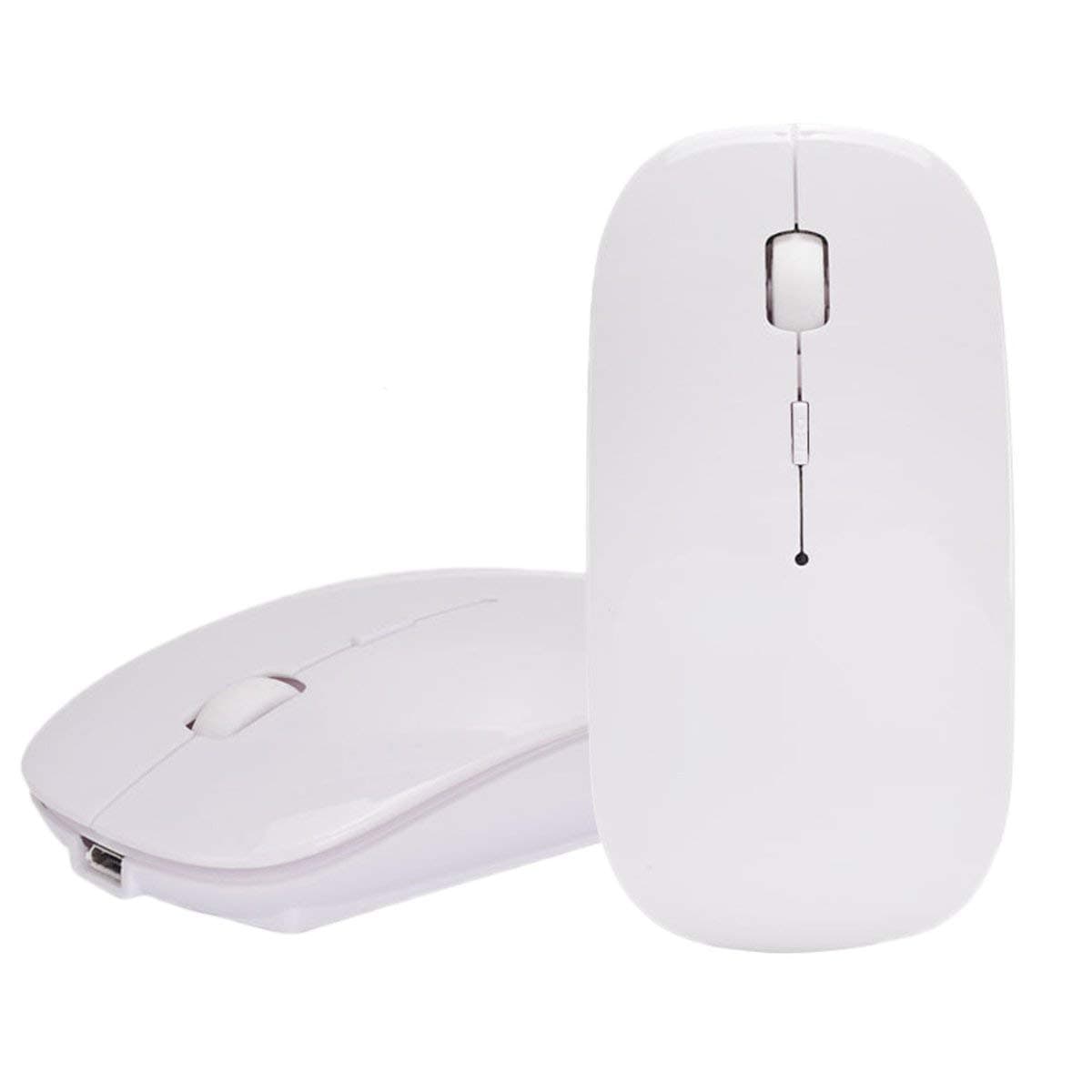 SUAVER Bluetooth Mouse Noiseless Wireless Mice,Portable Mouse with Rechargeable Wireless USB Mouse,DPI Adjustment 800/1200/1600 for PC,Mac,Macbook,iMac,Laptop,Tablet (White)