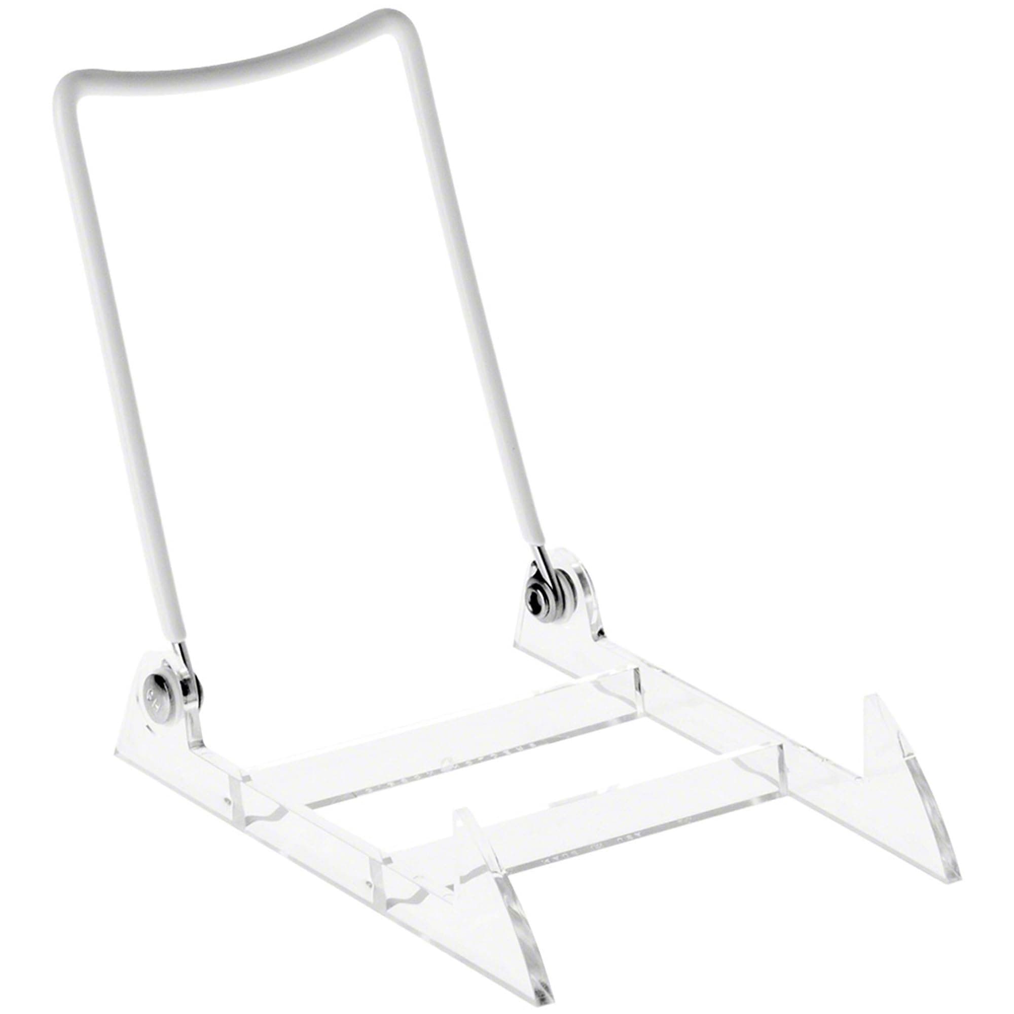 GIBSON HOLDERS 3PL Adjustable White Wire and Clear Acrylic Display Easel, 3.875" W x 5.375" D x 5.25" H, Pack of 6