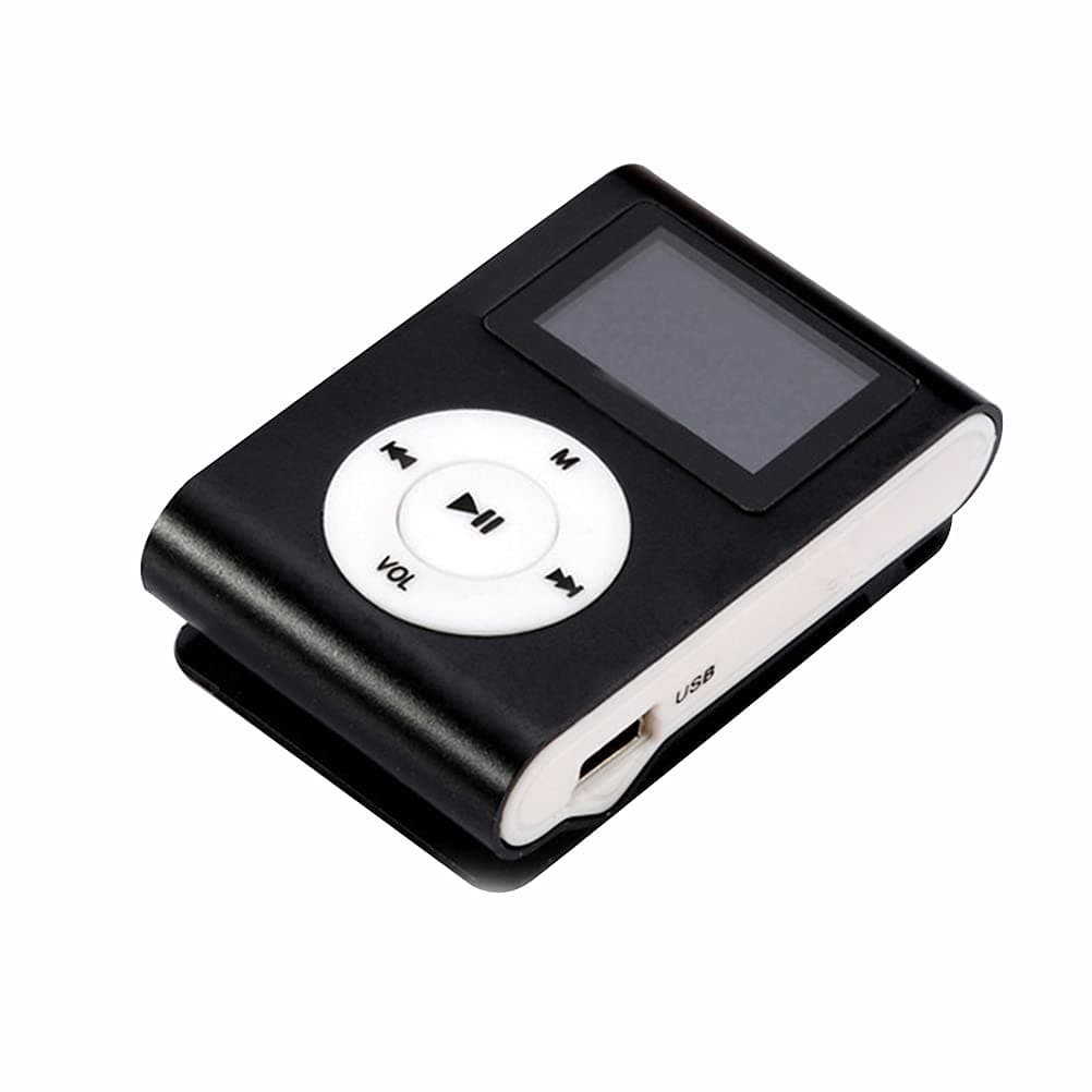 HEALLILY Mini USB Clip MP3 Player LCD Screen Support 32GB Micro SD (Black)