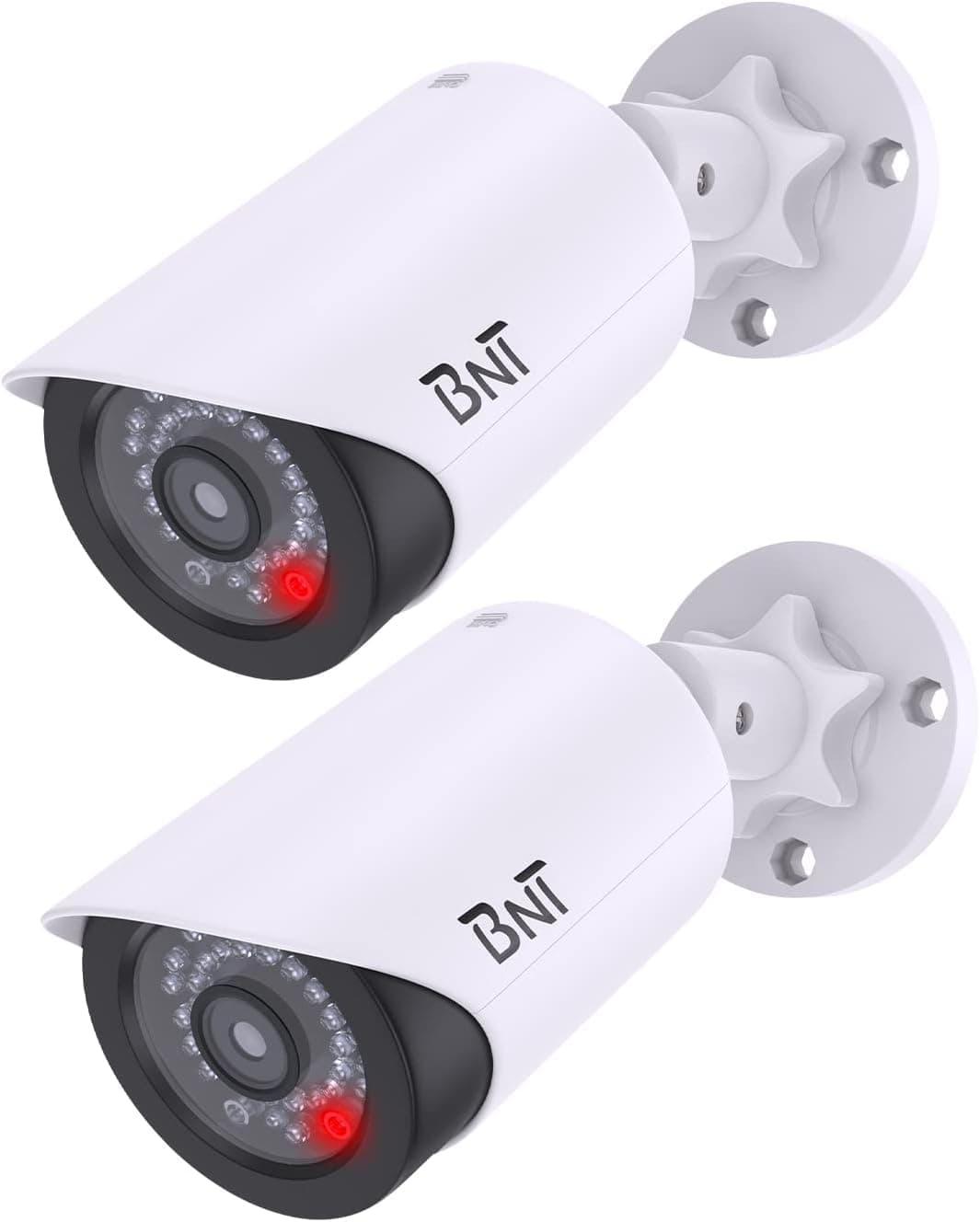 Dummy Fake Security Camera,with One Flashing Red LED Light,for Home and Businesses Security Indoor/Outdoor (2 Pack, White)